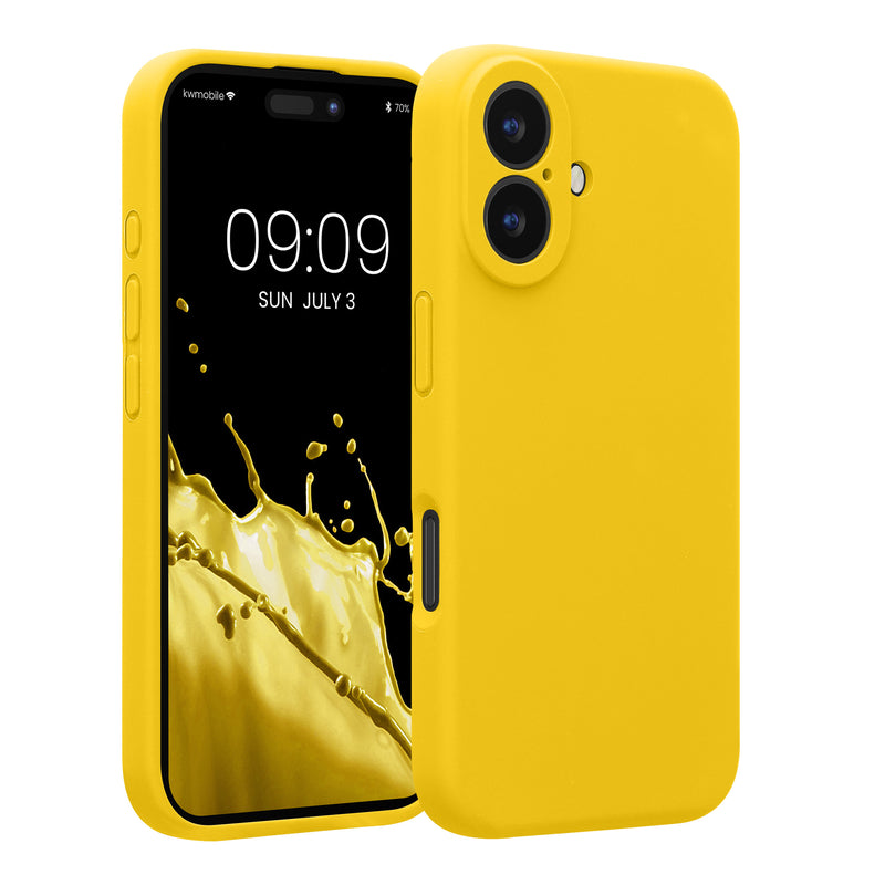 kwmobile Handyhülle kompatibel mit Apple iPhone 16 Hülle - gummierte Handy Case aus Silikon in Strahlend Gelb Strahlend Gelb  