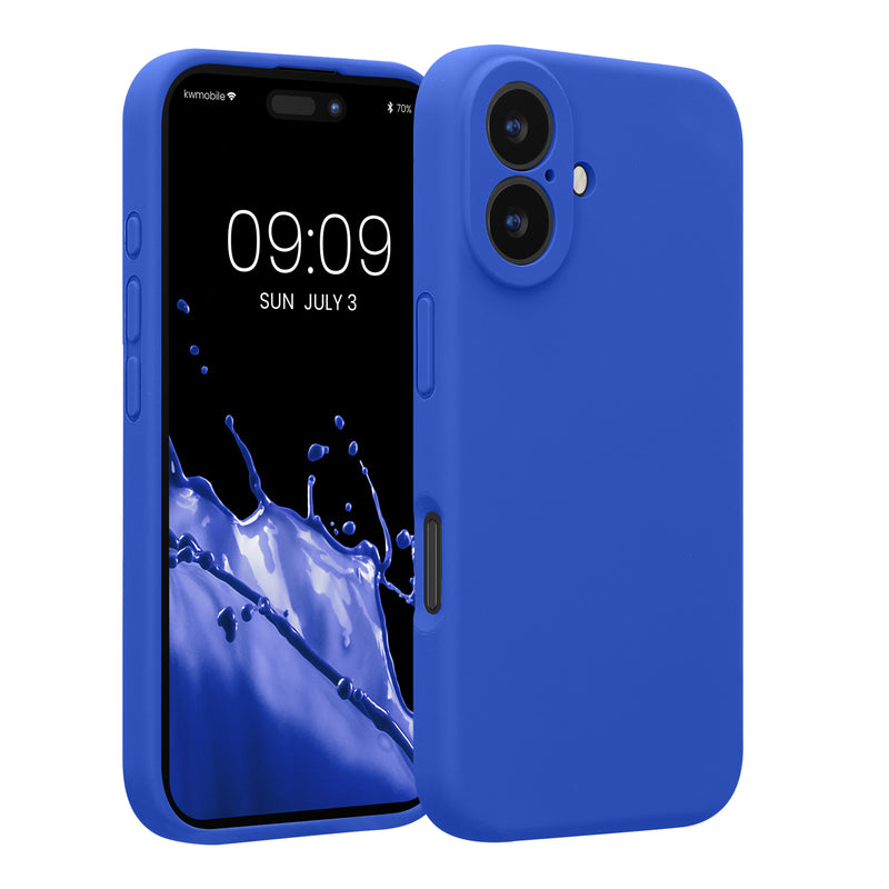 kwmobile Handyhülle kompatibel mit Apple iPhone 16 Hülle - gummierte Handy Case aus Silikon in Baltik Blau Baltik Blau  