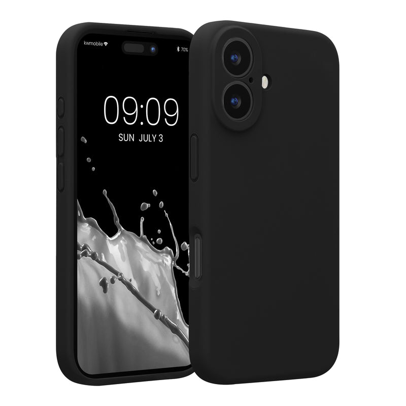 kwmobile Handyhülle kompatibel mit Apple iPhone 16 Hülle - gummierte Handy Case aus Silikon in Schwarz Schwarz  