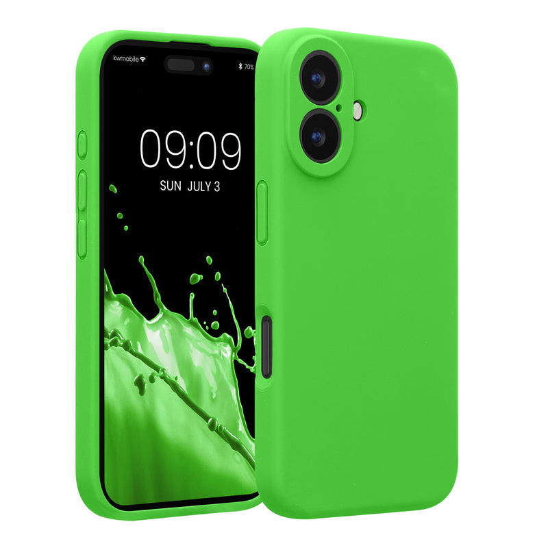kwmobile Handyhülle kompatibel mit Apple iPhone 16 Hülle - gummierte Handy Case aus Silikon in Limettengrün Limettengrün  