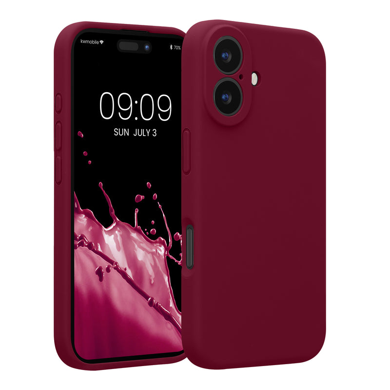 kwmobile Handyhülle kompatibel mit Apple iPhone 16 Hülle - gummierte Handy Case aus Silikon in Rhabarber Rot Rhabarber Rot  