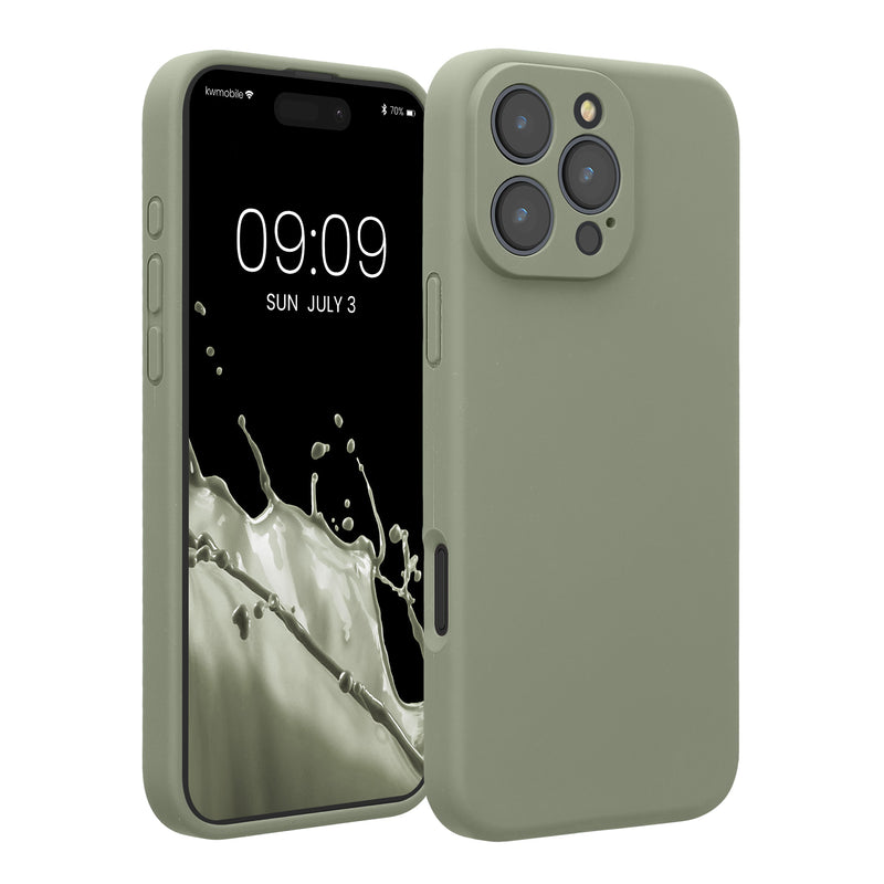 kwmobile Handyhülle kompatibel mit Apple iPhone 16 Pro Max Hülle - gummierte Handy Case aus Silikon in Graugrün Graugrün  