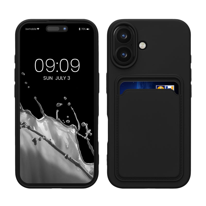 kwmobile Handyhülle kompatibel mit Apple iPhone 16 Hülle - Handy Cover mit Fach für Karten - in Schwarz Schwarz  