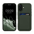kwmobile Handyhülle kompatibel mit Apple iPhone 16 Hülle - Handy Cover mit Fach für Karten - in Dunkelgrün Dunkelgrün  