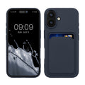 kwmobile Handyhülle kompatibel mit Apple iPhone 16 Hülle - Handy Cover mit Fach für Karten - in Dunkelblau Dunkelblau  