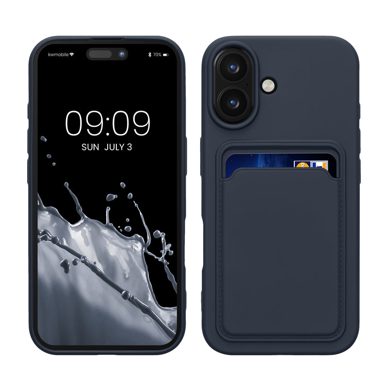 kwmobile Handyhülle kompatibel mit Apple iPhone 16 Hülle - Handy Cover mit Fach für Karten - in Dunkelblau Dunkelblau  