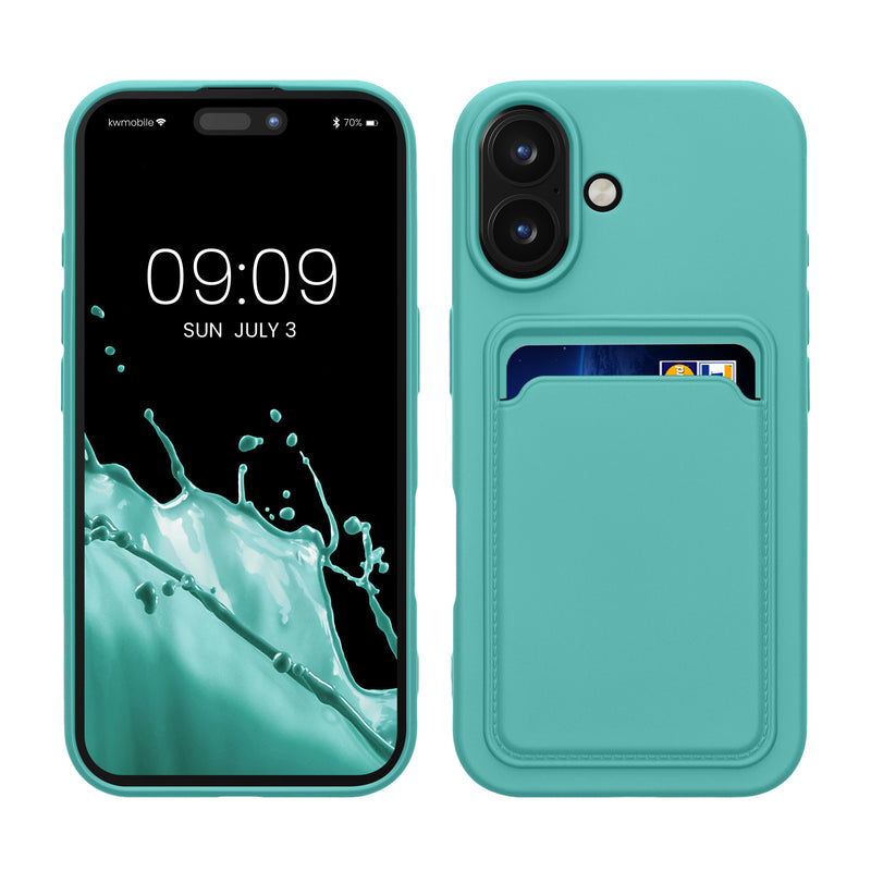 kwmobile Handyhülle kompatibel mit Apple iPhone 16 Hülle - Handy Cover mit Fach für Karten - in Mintgrün Mintgrün  