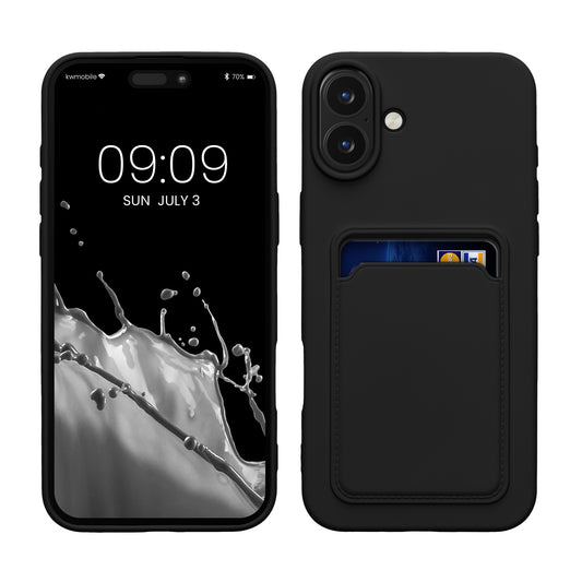 kwmobile Handyhülle kompatibel mit Apple iPhone 16 Plus Hülle - Handy Cover mit Fach für Karten - in Schwarz Schwarz  