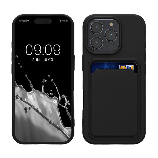 kwmobile Handyhülle kompatibel mit Apple iPhone 16 Pro Hülle - Handy Cover mit Fach für Karten - in Schwarz Schwarz  