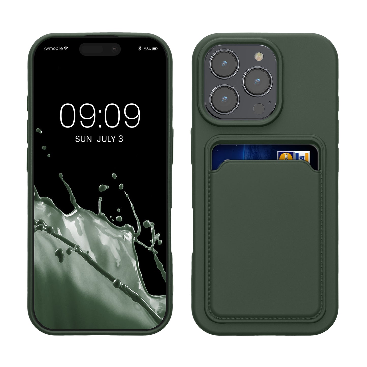 kwmobile Handyhülle kompatibel mit Apple iPhone 16 Pro Hülle - Handy Cover mit Fach für Karten - in Dunkelgrün Dunkelgrün  