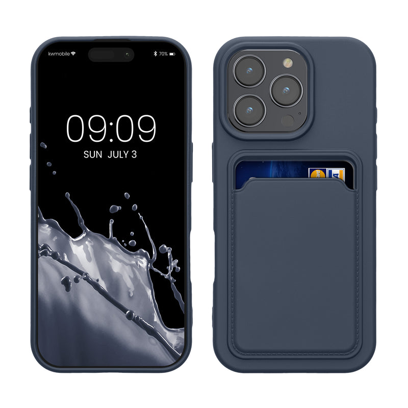 kwmobile Handyhülle kompatibel mit Apple iPhone 16 Pro Hülle - Handy Cover mit Fach für Karten - in Dunkelblau Dunkelblau  