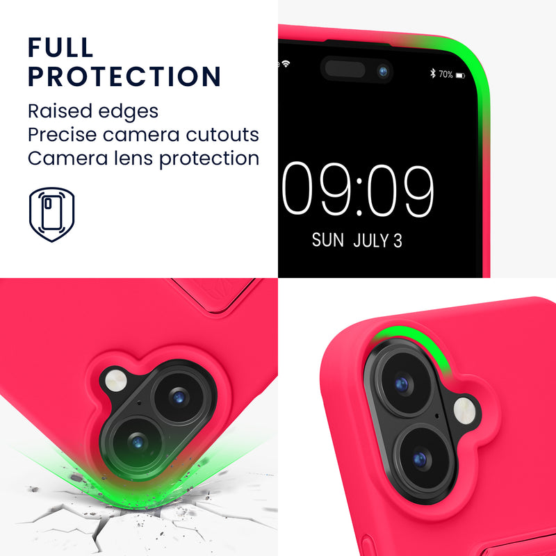 kwmobile Phone Case for Apple iPhone 16 Case with Finger Holder and Stand Protective Cover