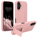 kwmobile Handyhülle kompatibel mit Apple iPhone 16 - Hülle mit Fingerhalter und Standfunktion - Silikon Case Handy Cover in Altrosa Altrosa  