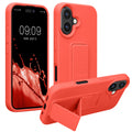 kwmobile Handyhülle kompatibel mit Apple iPhone 16 - Hülle mit Fingerhalter und Standfunktion - Silikon Case Handy Cover in Koralle Koralle  