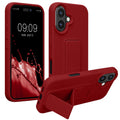kwmobile Handyhülle kompatibel mit Apple iPhone 16 - Hülle mit Fingerhalter und Standfunktion - Silikon Case Handy Cover in Rhabarber Rot Rhabarber Rot  
