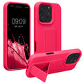 kwmobile Handyhülle kompatibel mit Apple iPhone 16 Pro - Hülle mit Fingerhalter und Standfunktion - Silikon Case Handy Cover in Neon Pink Neon Pink  