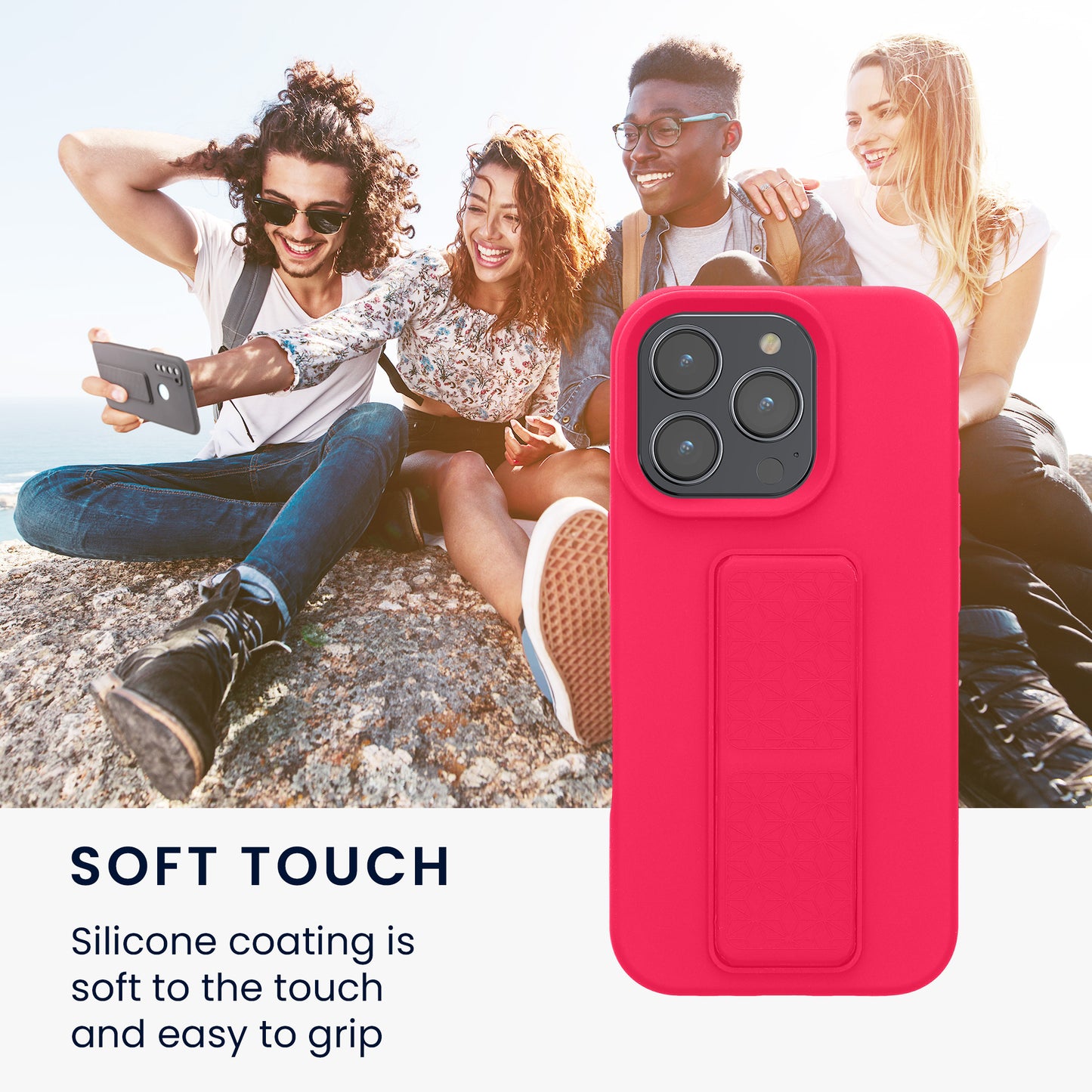 kwmobile Phone Case for Apple iPhone 16 Pro Case with Finger Holder and Stand Protective Cover