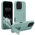 kwmobile Handyhülle kompatibel mit Apple iPhone 16 Pro - Hülle mit Fingerhalter und Standfunktion - Silikon Case Handy Cover in Mintgrün Mintgrün  