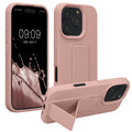 kwmobile Handyhülle kompatibel mit Apple iPhone 16 Pro - Hülle mit Fingerhalter und Standfunktion - Silikon Case Handy Cover in Altrosa Altrosa  