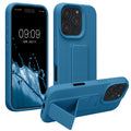 kwmobile Handyhülle kompatibel mit Apple iPhone 16 Pro - Hülle mit Fingerhalter und Standfunktion - Silikon Case Handy Cover in Karibikblau Karibikblau  