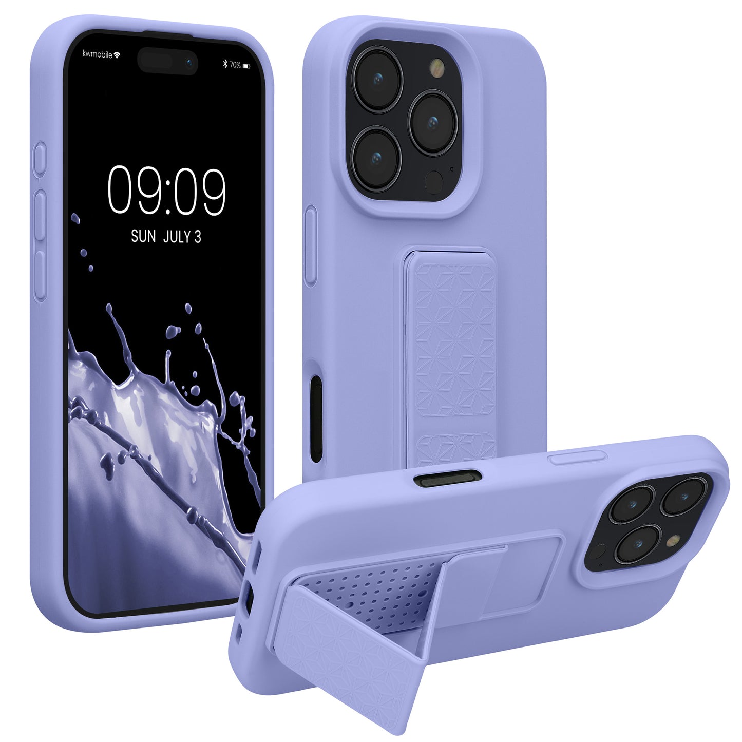 kwmobile Handyhülle kompatibel mit Apple iPhone 16 Pro - Hülle mit Fingerhalter und Standfunktion - Silikon Case Handy Cover in Lavendel Lavendel  