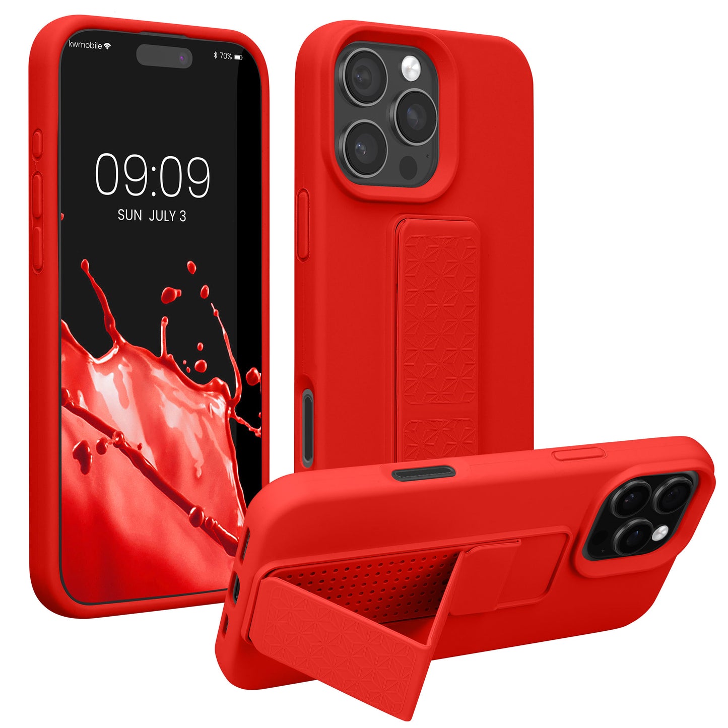 kwmobile Handyhülle kompatibel mit Apple iPhone 16 Pro - Hülle mit Fingerhalter und Standfunktion - Silikon Case Handy Cover in Rot Rot  