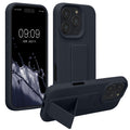 kwmobile Handyhülle kompatibel mit Apple iPhone 16 Pro - Hülle mit Fingerhalter und Standfunktion - Silikon Case Handy Cover in Heidelbeerblau Heidelbeerblau  