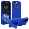 kwmobile Handyhülle kompatibel mit Apple iPhone 16 Pro - Hülle mit Fingerhalter und Standfunktion - Silikon Case Handy Cover in Baltik Blau Baltik Blau  