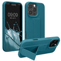 kwmobile Handyhülle kompatibel mit Apple iPhone 16 Pro - Hülle mit Fingerhalter und Standfunktion - Silikon Case Handy Cover in Petrol matt Petrol matt  