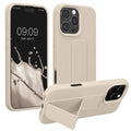 kwmobile Handyhülle kompatibel mit Apple iPhone 16 Pro - Hülle mit Fingerhalter und Standfunktion - Silikon Case Handy Cover in Creme Creme  