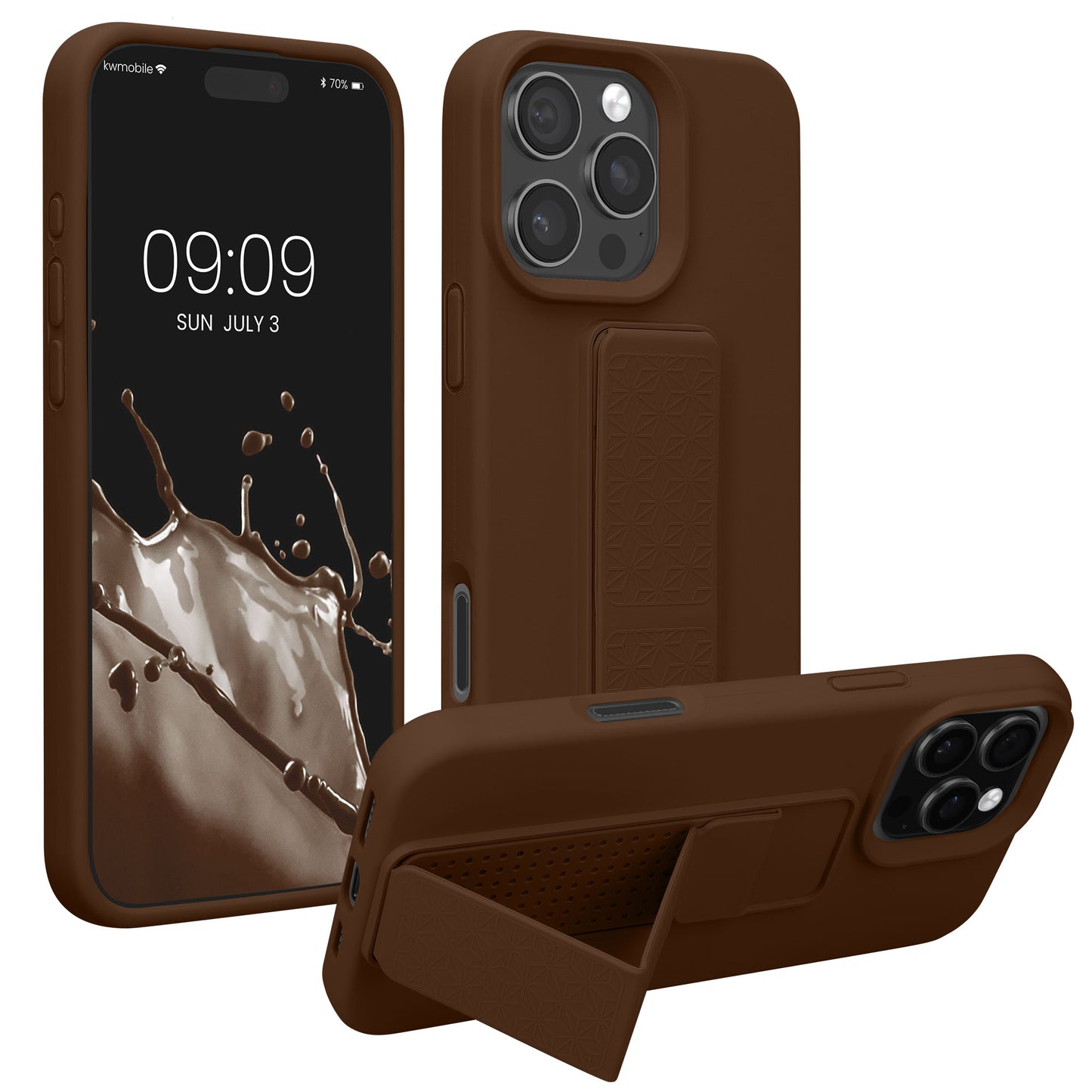 kwmobile Handyhülle kompatibel mit Apple iPhone 16 Pro - Hülle mit Fingerhalter und Standfunktion - Silikon Case Handy Cover in Chocolate Chocolate  