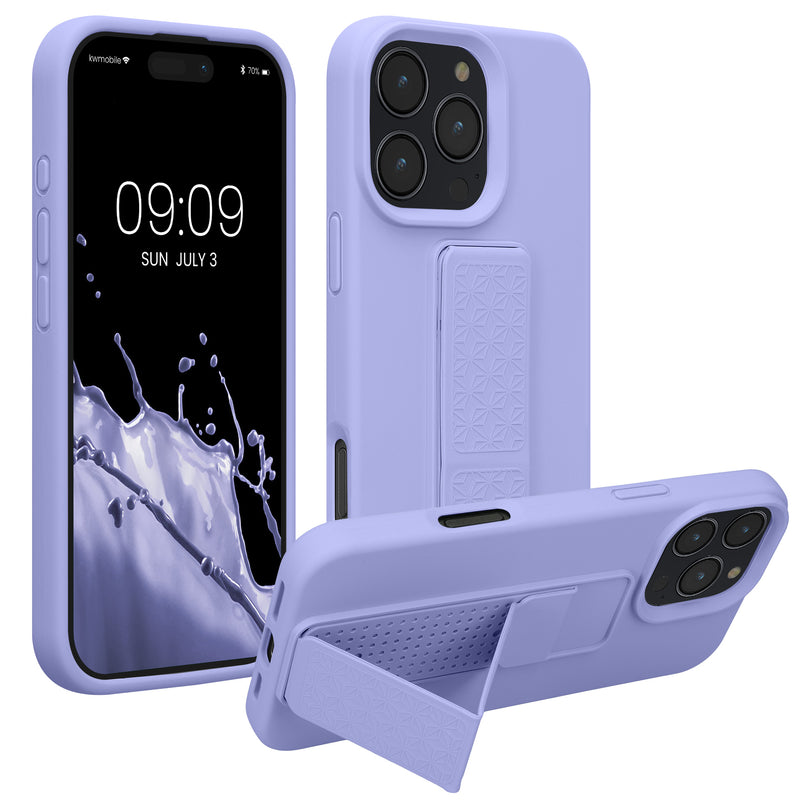 kwmobile Handyhülle kompatibel mit Apple iPhone 16 Pro Max - Hülle mit Fingerhalter und Standfunktion - Silikon Case Handy Cover in Lavendel Lavendel  