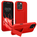 kwmobile Handyhülle kompatibel mit Apple iPhone 16 Pro Max - Hülle mit Fingerhalter und Standfunktion - Silikon Case Handy Cover in Rot Rot  