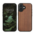 kwmobile Hülle kompatibel mit Apple iPhone 16 Hülle - Holz Case - stoßfestes Handy Cover - TPU Handyhülle in Dunkelbraun Dunkelbraun  