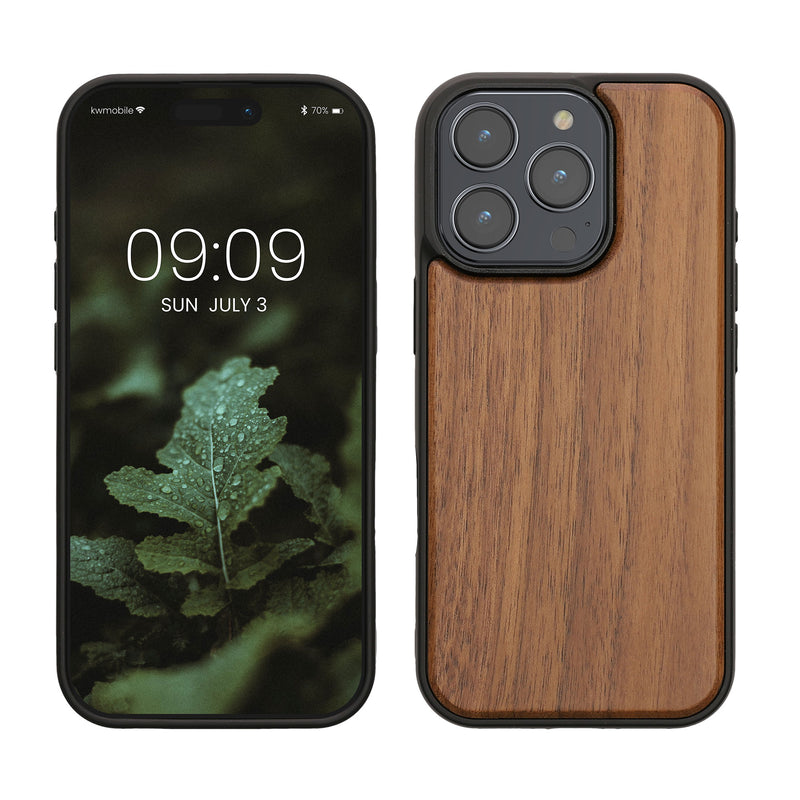 kwmobile Hülle kompatibel mit Apple iPhone 16 Pro Hülle - Holz Case - stoßfestes Handy Cover - TPU Handyhülle in Dunkelbraun Dunkelbraun  