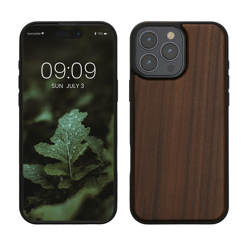 kwmobile Hülle kompatibel mit Apple iPhone 16 Pro Max Hülle - Holz Case - stoßfestes Handy Cover - TPU Handyhülle in Dunkelbraun Dunkelbraun  