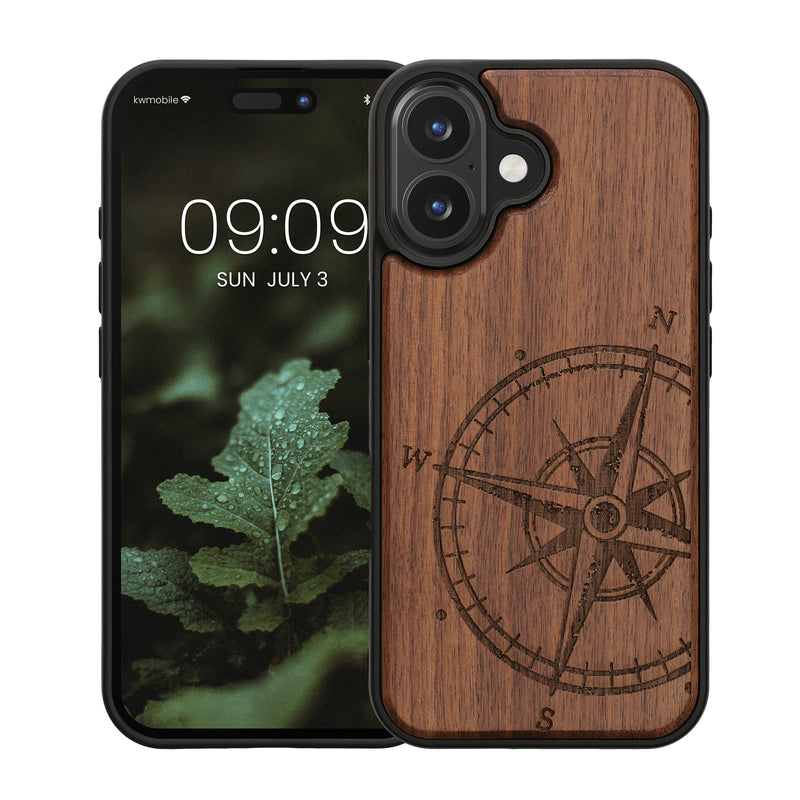 kwmobile Case compatible with Apple iPhone 16 - Case - Phone Cover - TPU Phone Case Compass Vintage