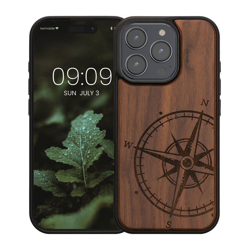 kwmobile Case Compatible with Apple iPhone 16 Pro Cover - Phone Cover - TPU Phone Case Compass Vintage