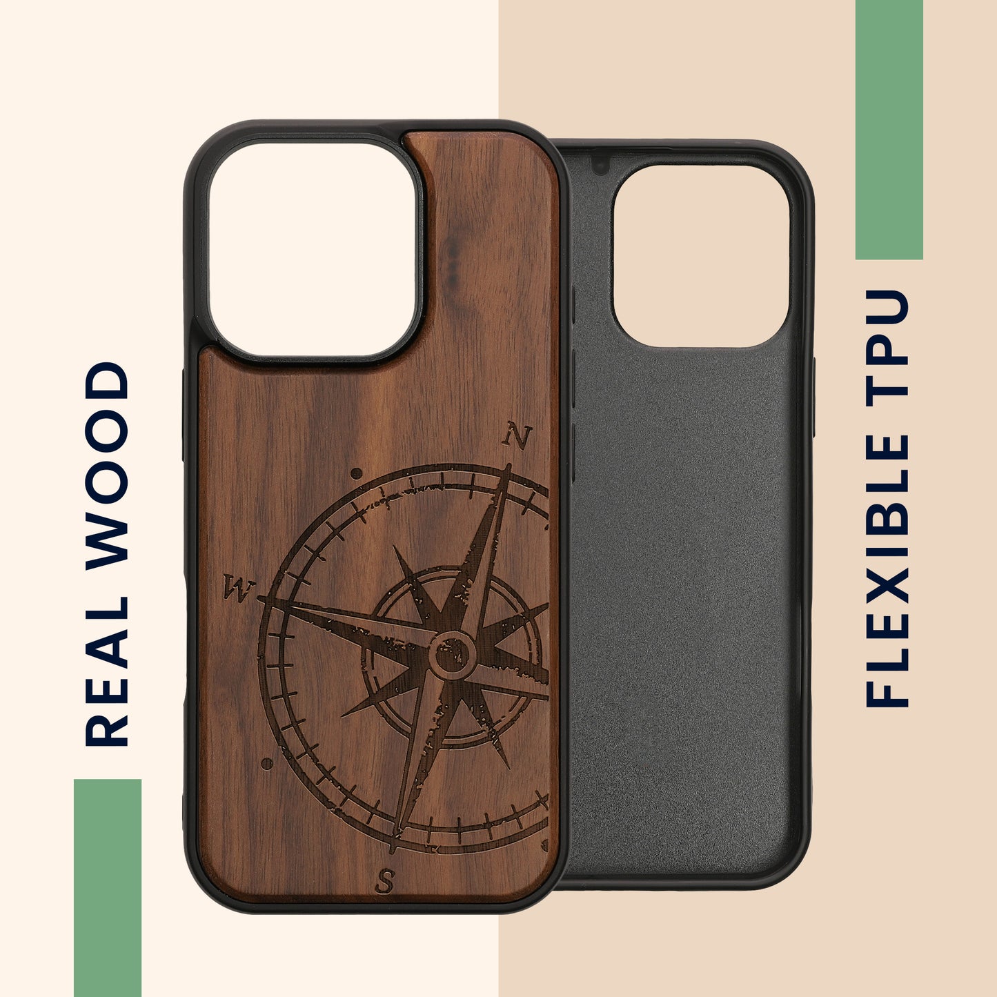 kwmobile Case Compatible with Apple iPhone 16 Pro Cover - Phone Cover - TPU Phone Case Compass Vintage