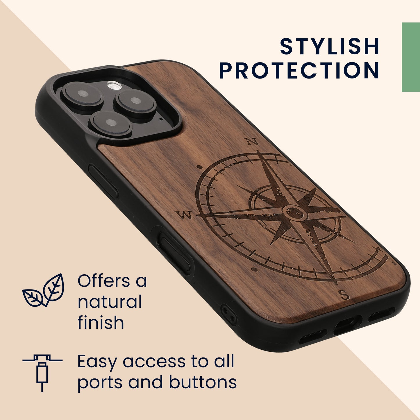 kwmobile Case Compatible with Apple iPhone 16 Pro Cover - Phone Cover - TPU Phone Case Compass Vintage