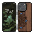 kwmobile Hülle kompatibel mit Apple iPhone 16 Pro Hülle - Holz Case - Handy Cover - TPU Handyhülle in Dunkelbraun Aufgehende Sonne Perlmutt Dunkelbraun  [dsg02]