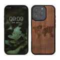 kwmobile Hülle kompatibel mit Apple iPhone 16 Pro Hülle - Holz Case - Handy Cover - TPU Handyhülle in Dunkelbraun Travel Umriss Dunkelbraun  [dsg03]