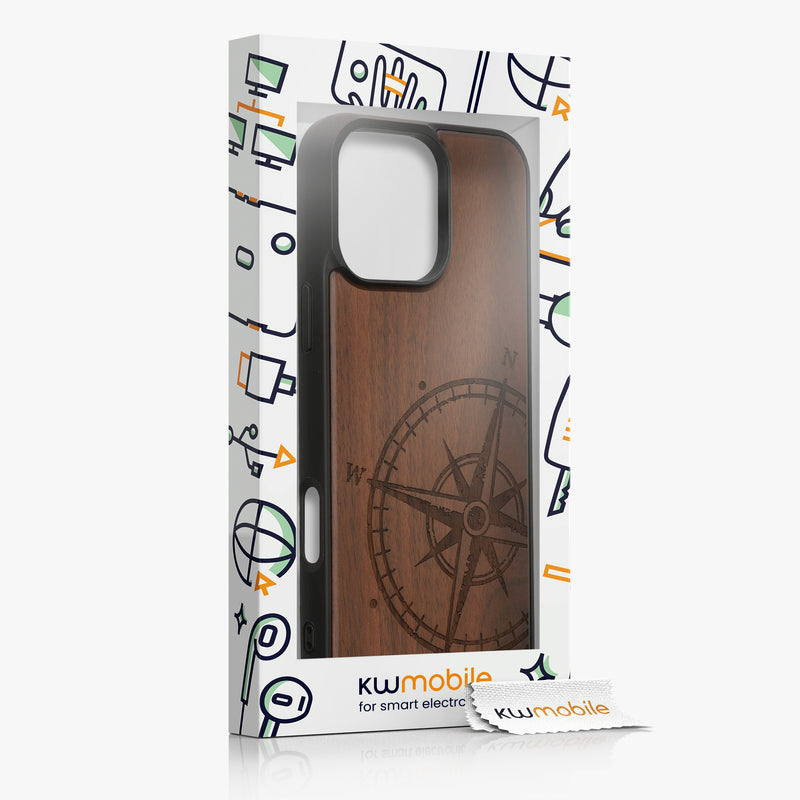 kwmobile Case Compatible with Apple iPhone 16 Pro Max Phone Cover TPU Cell Phone Case Compass Vintage