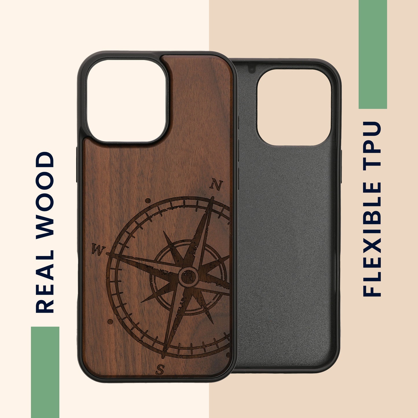 kwmobile Case Compatible with Apple iPhone 16 Pro Max Phone Cover TPU Cell Phone Case Compass Vintage