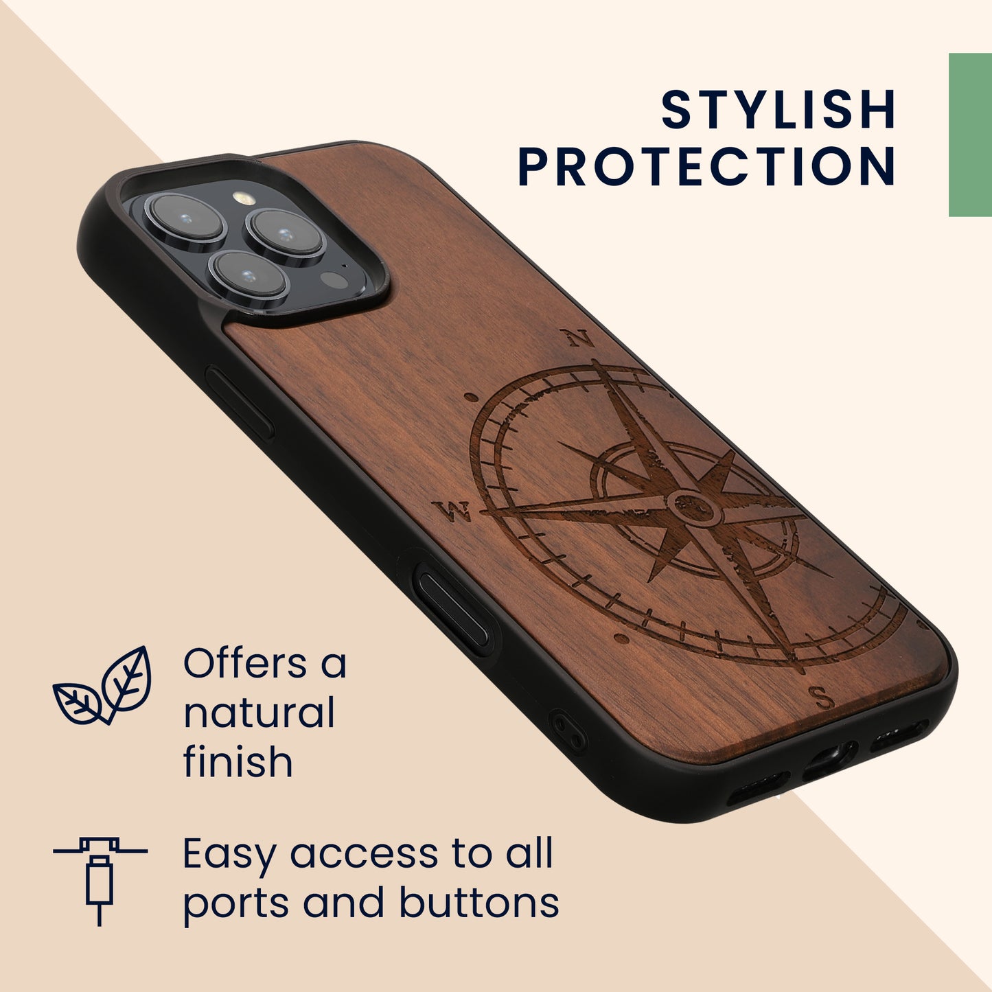 kwmobile Case Compatible with Apple iPhone 16 Pro Max Phone Cover TPU Cell Phone Case Compass Vintage