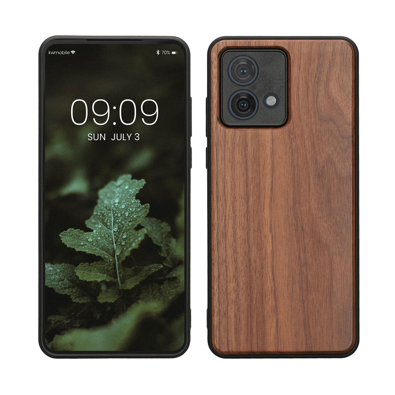 kwmobile Hülle kompatibel mit Motorola Moto G84 5G Hülle - Holz Case - stoßfestes Handy Cover - TPU Handyhülle in Dunkelbraun Dunkelbraun  