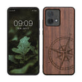 kwmobile Hülle kompatibel mit Motorola Moto G84 5G Hülle - Holz Case - Handy Cover - TPU Handyhülle in Dunkelbraun Kompass Vintage Dunkelbraun  [dsg01]