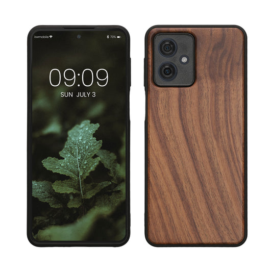 kwmobile Hülle kompatibel mit Motorola Moto G54 5G Hülle - Holz Case - stoßfestes Handy Cover - TPU Handyhülle in Dunkelbraun Dunkelbraun  