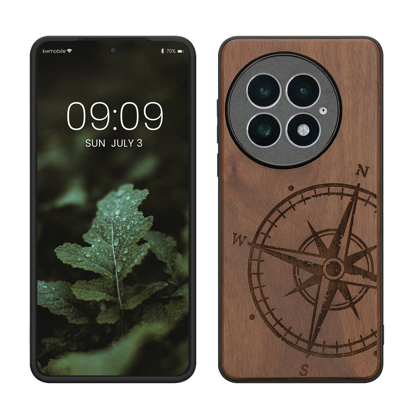 kwmobile Hülle kompatibel mit OnePlus 13 Hülle - Holz Case - Handy Cover - TPU Handyhülle in Dunkelbraun Kompass Vintage Dunkelbraun  [dsg01]