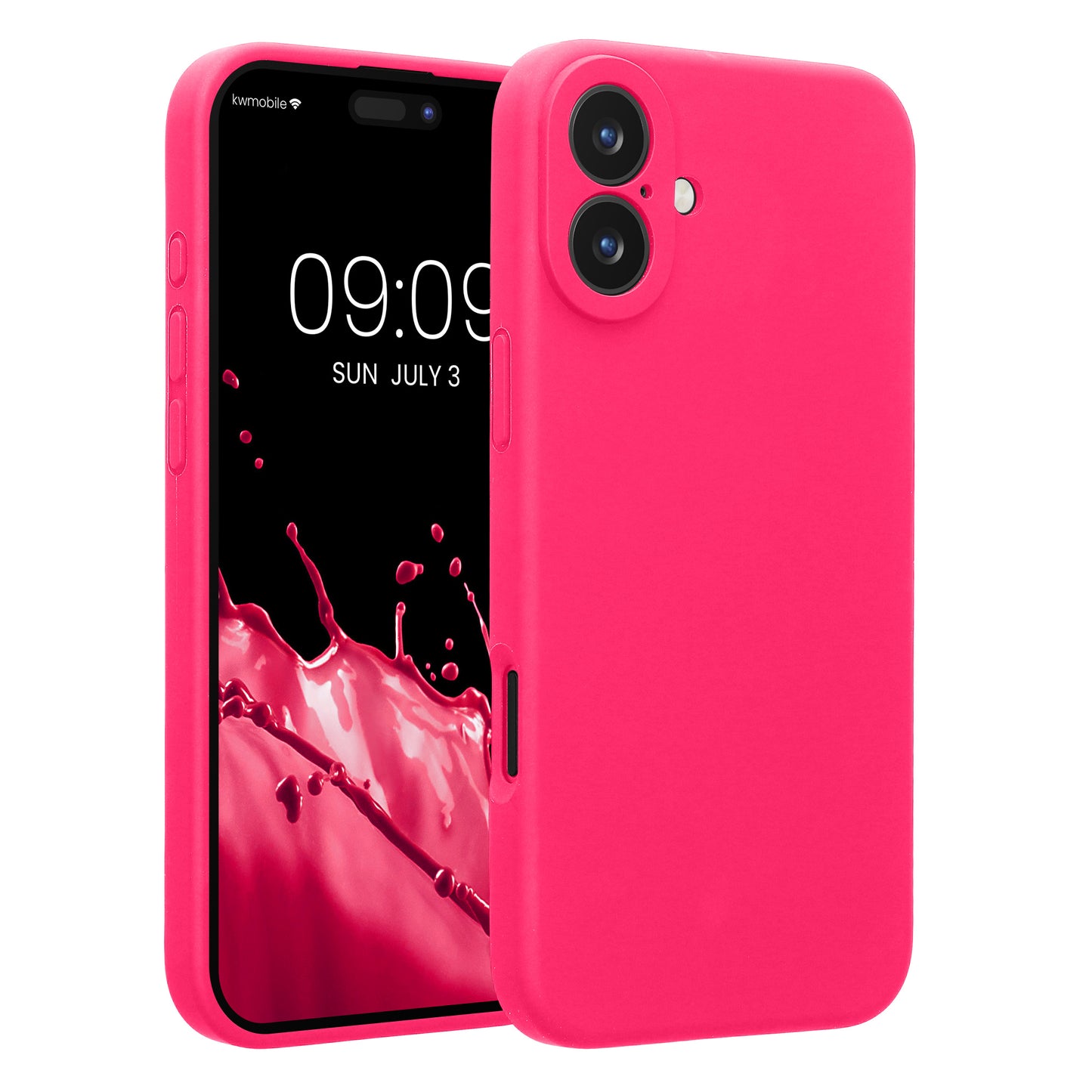 kwmobile Handyhülle kompatibel mit Apple iPhone 16 Plus Hülle - gummierte Handy Case aus Silikon in Neon Pink Neon Pink  